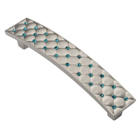WISDOM STONE Gabrielle Cabinet Pull, 96mm 3-3/4in Center to Center, Satin Nickel with Ocean Blue Crystals 410696SN-OB